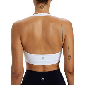 Womens Halter Sports Bra Soft Scoop Neck Yoga Crop Sexy Open Back Light Support Workout Gym Top Removable Pads in Kuwait