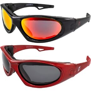 Hurricane Eyewear Category 5 Jet & Water Ski Floating Sunglasses to Goggles 2 Pairs Black with Red Lens & Red with Polarized Smoke Lens in Kuwait