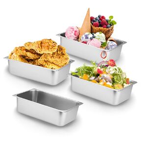4 عبوات من مقلاة الفندق المصنوعة من الفولاذ المقاوم للصدأ مقاس 1/3، بعمق 2.5 بوصة، 12.8 × 7 × 2.5 بوصة، آمنة للاستخدام في غسالة الأطباق، لتخزين الطعام، وتقديم الطعام، والحفلات in Kuwait