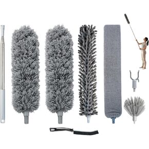 Microfiber Feather Duster with Extension Pole 100 Inches, (8 PCS), Cleaning Brush, Dusters for Cleaning High Ceilings, Cobwebs, Blinds, Cars, Reusable, Washable, Extendable, Ceiling Fan Cleaner Duster in Kuwait
