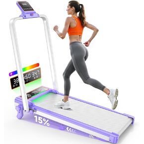 وسادة مشي قابلة للطي مع ميل بنسبة 15%/إضاءة RGB/شاشة عرض مزدوجة، جهاز مشي بقوة 3.5 حصان للمنزل، جهاز مشي محمول مع شريط مقبض و4 انحناءات قابلة للتعديل، سعة 350 رطل، تطبيق ذكي in Kuwait