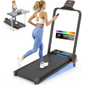 وسادة مشي مع ميل بنسبة 15% // شريط مقبض/شاشة عرض مزدوجة، جهاز مشي محمول بقوة 3.5 حصان للمنزل، جهاز مشي صغير قابل للطي مع انحدار 4 مستويات، وسادة مشي مائلة - ضوء RGB، سعة 350 رطل in Kuwait