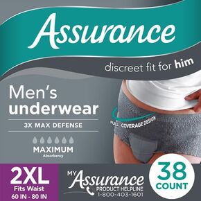 Assurance Men's Incontinence Underwear, Maximum Absorbency, XXL, 38 Count with IncrediShop Gift Bookmark in Kuwait