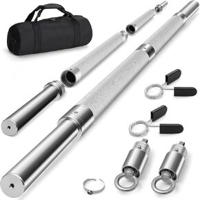 DASKING 4ft/4.9ft barbell، شريط قياسي قابل للفصل 1 بوصة، شريط تدريب القوة المحمول لرفع الأثقال، القرفصاء، ضغط مقاعد البدلاء، صالة الألعاب الرياضية المنزلية، 450 رطل، يتضمن الياقات الصامتة in Kuwait