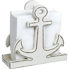 BetyHom Rustic White Wooden Nautical Anchor Napkin Holder - 6.2"x6.2"x2.4" Decorative Table Napkin Storage for Indoor/Outdoor Dining, Coastal Farmhouse Kitchen Table Decor in Kuwait