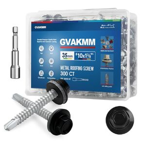 300 قطعة #10 × 1-3/8 بوصة براغي سقف معدنية بنية، رأس سداسي ملون ذاتي الحفر من المعدن إلى مثبتات جانبية خشبية، في علبة تخزين قابلة لإعادة الاستخدام، تتضمن لقمة مفك سداسية in Kuwait