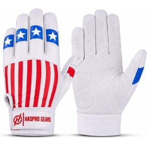 HASPRO Baseball Batting Gloves – American Flag Batting Gloves for Youth & Adult, Cabretta Leather Palm Ultra Grip Baseball & Softball Batting Gloves for Men, Boys & Kids in Saudi Arabia