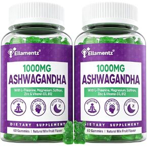 علكات الأشواغاندا 1000 ملغ مع الثيانين والمغنيسيوم - علكة هادئة مع فيتامين د3، ب12 والزنك تدعم الاسترخاء، توازن يومي، راحة ليلية، خالية من السكر، 120 قطعة in Kuwait