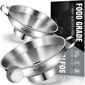 Stainless Steel Funnel, Walfos 3 Pack Kitchen Funnel with 2 Removable Strainer ＆ 1Pcs Cleaning Brush, Perfect for Transferring of Liquid, Oils, Jam, Dry Ingredients & Powder in Kuwait