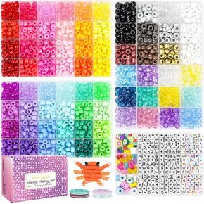 Paodey 2400pcs Pony Beads, 72 Colors 9mm Friendship Bracelets Making Kit, Rainbow Kandi Beads Bulk Letter Beads for Name Bracelets Jewelry Making Crafts with Elastic String in Kuwait