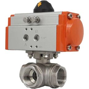 1PCS DN25 304 stainless steel pneumatic ball valve three-way T/L AT pneumatic actuator internal thread ball valve in Saudi Arabia