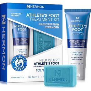 مجموعة علاج قدم الرياضيين من هيرمون: كريم مضاد للفطريات مثبت سريريًا مع تولنافتات 1% وصابون زيت شجرة الشاي - تخفيف سريع المفعول للحكة والحرق والتشقق - أنبوب 2 أونصة / قالب 4 أونصة in Kuwait