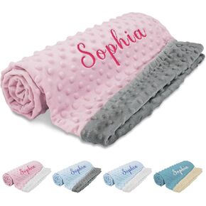 Personalized Baby Blanket for Girls and Boys,Custom Embroidered Blanket with Name,Super Soft Double Layer Dotted Backing Nursery Minky Dot Blankets,Personalized Baby Gifts for Newborn in Kuwait
