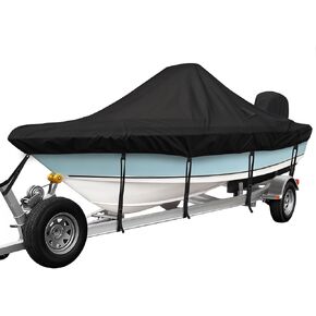 غطاء قارب وحدة التحكم المركزية، 17'-19'ft مقاوم للماء 900D PU غطاء قارب قابل للقطر للخدمة الشاقة لقارب وحدة التحكم المركزية، قماش بوليستر مقاوم للأشعة فوق البنفسجية من الدرجة البحرية مع غطاء محرك، أسود in Kuwait