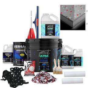 طقم أرضيات إيبوكسي للخرسانة - صنع في الولايات المتحدة الأمريكية - أكثر سمكًا بمقدار 2X، من الدرجة الصناعية، سكني وتجاري. مجموعات 300-400 قدم مربع أو 600 قدم مربع. العديد من الأنماط (رمادي متوسط ​​مع كيستون، 600 قدم مربع) in Kuwait