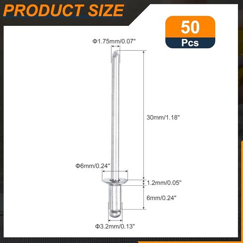 50 قطعة من uxcell 1/8"x1/4" برشام أعمى غاطس من الألومنيوم، مسامير عمياء من النوع المفتوح للاستخدام بنفسك، الصفائح المعدنية، إصلاحات السيارات، الأثاث، القوارب، وأعمال مجاري الهواء (فضي) in Saudi Arabia