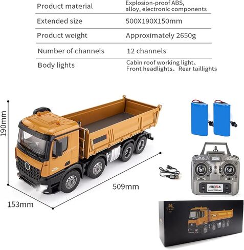 1:14 Scale RC Dump Truck ، 4WD 2.4GHz RC Truck مع مقطورة ، مركبة بناء 12CH RC مع الخفيفة والصوت ، التوجيه رباعي العجلات ، سيارة RC لعبة عيد ميلاد Boy Girl ، in Kuwait