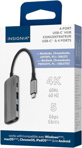 منافذ Insignia USB-C Hub 4 ، HUB 3.0 HUB ، USB C Flitter للكمبيوتر المحمول مع منفذ طاقة Type-C ، موسع USB لـ IMAC Pro ، MacBook Air ، iPad ، الكمبيوتر اللوحي. Windows ، Linux ، Acer PC in Kuwait