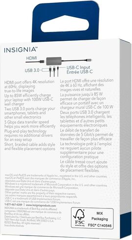 منافذ Insignia USB-C Hub 4 ، HUB 3.0 HUB ، USB C Flitter للكمبيوتر المحمول مع منفذ طاقة Type-C ، موسع USB لـ IMAC Pro ، MacBook Air ، iPad ، الكمبيوتر اللوحي. Windows ، Linux ، Acer PC in Kuwait