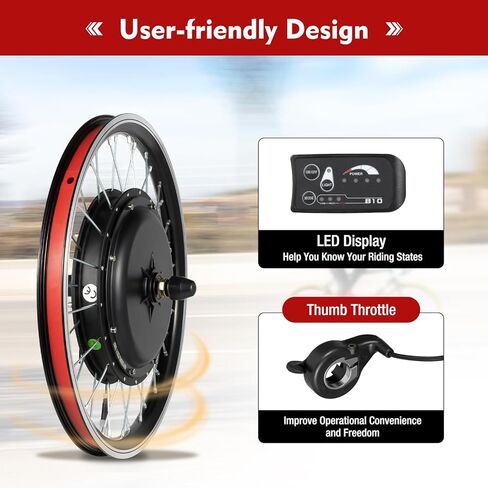 1000W 48V Electric Bike Conversion Kit with LED Display,20"Front Wheel Hub Waterproof Electric Bicycle Hub Motor Conversion Powerful Motor E-Bike Conversion Kit,PAS System&Controller&Thumb Throttle in Saudi Arabia