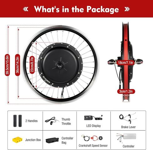 1000W 48V Electric Bike Conversion Kit with LED Display,20"Front Wheel Hub Waterproof Electric Bicycle Hub Motor Conversion Powerful Motor E-Bike Conversion Kit,PAS System&Controller&Thumb Throttle in Kuwait
