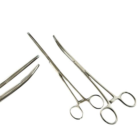 Pack of 2pcs - Hemostat Clamp Forceps with Serrated Jaws, Curved + Straight, Autoclave-Safe Stainless Steel - for Fishing, Crafts, Hobby, Veterinary (10 Inches) in Kuwait