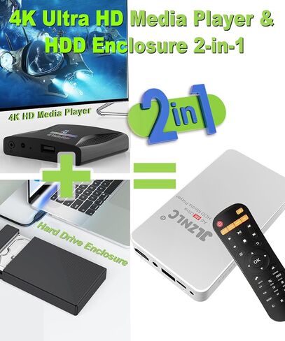 مشغل وسائط بدقة 4K Ultra HD وحاوية محرك أقراص ثابتة 2 في 1 | التشغيل التلقائي والاستئناف | يدعم USB، MicroSD، 2.5 بوصة/3.5 بوصة SATA HDD | تشغيل H.265، H.264، MP4، MKV للافتات الرقمية والفيديو المنزلي in Kuwait