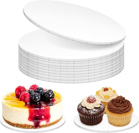 10 عبوات من براميل الكيك مقاس 8 بوصات، 1/4 بوصة من ألواح الكيك السميكة من الورق المقوى الأبيض ودوائر مموجة قوية وقاعدة صينية أطباق مصنفة للطعام لوازم تزيين لحفلات الزفاف وأعياد الميلاد وعيد الأم in Kuwait