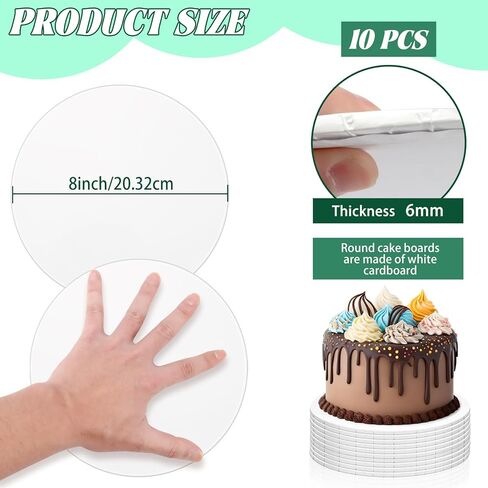 10 عبوات من براميل الكيك مقاس 8 بوصات، 1/4 بوصة من ألواح الكيك السميكة من الورق المقوى الأبيض ودوائر مموجة قوية وقاعدة صينية أطباق مصنفة للطعام لوازم تزيين لحفلات الزفاف وأعياد الميلاد وعيد الأم in Kuwait