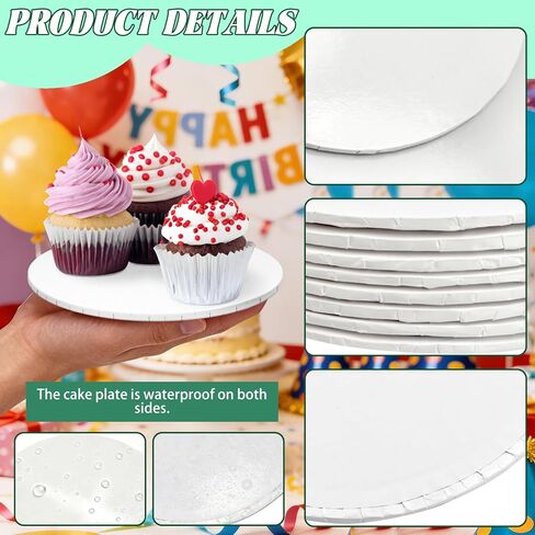 10 عبوات من براميل الكيك مقاس 8 بوصات، 1/4 بوصة من ألواح الكيك السميكة من الورق المقوى الأبيض ودوائر مموجة قوية وقاعدة صينية أطباق مصنفة للطعام لوازم تزيين لحفلات الزفاف وأعياد الميلاد وعيد الأم in Kuwait