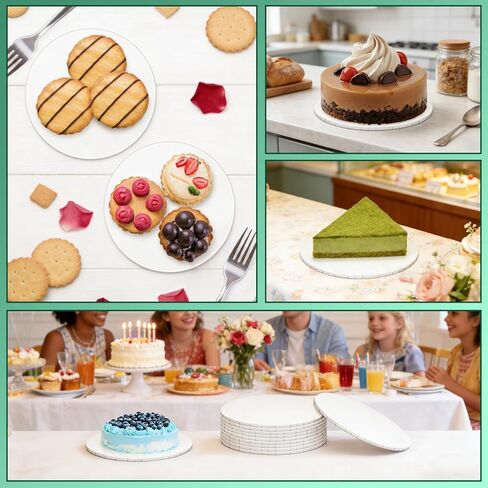 10 عبوات من براميل الكيك مقاس 8 بوصات، 1/4 بوصة من ألواح الكيك السميكة من الورق المقوى الأبيض ودوائر مموجة قوية وقاعدة صينية أطباق مصنفة للطعام لوازم تزيين لحفلات الزفاف وأعياد الميلاد وعيد الأم in Kuwait