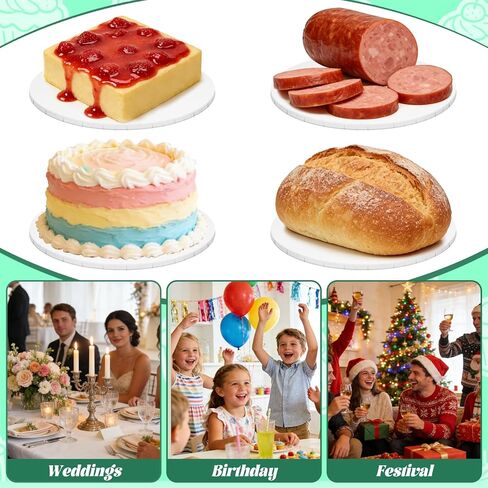10 عبوات من براميل الكيك مقاس 8 بوصات، 1/4 بوصة من ألواح الكيك السميكة من الورق المقوى الأبيض ودوائر مموجة قوية وقاعدة صينية أطباق مصنفة للطعام لوازم تزيين لحفلات الزفاف وأعياد الميلاد وعيد الأم in Kuwait