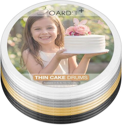أسطوانة كيك مقاس 1/4 بوصة مقاس 12 بوصة باللون الأبيض والفضي والذهبي والأسود (12 عبوة) | حلقات من لوح الكيك بسمك 0.25 بوصة | دوائر كيك قوية وغير ملحومة ومقاومة للدهون لتقديم الكعك الثقيل in Kuwait