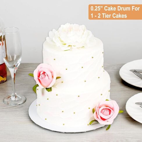 أسطوانة كيك مقاس 1/4 بوصة مقاس 12 بوصة باللون الأبيض والفضي والذهبي والأسود (12 عبوة) | حلقات من لوح الكيك بسمك 0.25 بوصة | دوائر كيك قوية وغير ملحومة ومقاومة للدهون لتقديم الكعك الثقيل in Kuwait