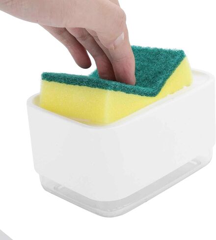 Automatic Liquid Soap Dispenser for Kitchen, Press Type Dish Soap Pump with Sponge Holder, Countertop Cleaning Supplies in Saudi Arabia