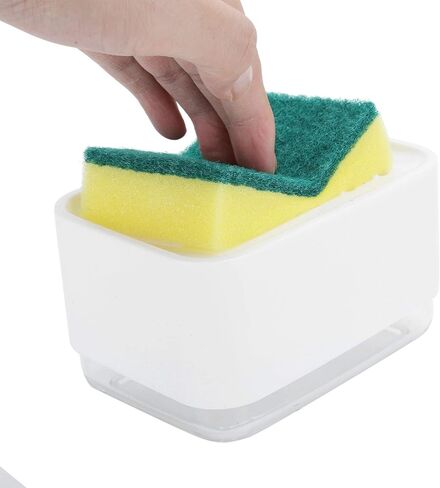 Automatic Liquid Soap Dispenser for Kitchen, Press Type Dish Soap Pump with Sponge Holder, Countertop Cleaning Supplies in Saudi Arabia