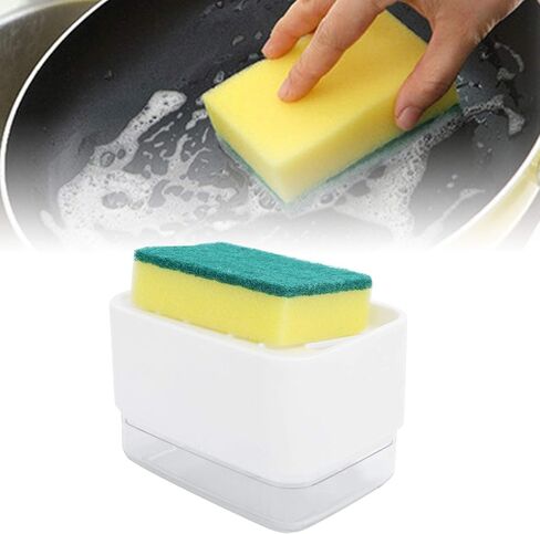 Automatic Liquid Soap Dispenser for Kitchen, Press Type Dish Soap Pump with Sponge Holder, Countertop Cleaning Supplies in Saudi Arabia