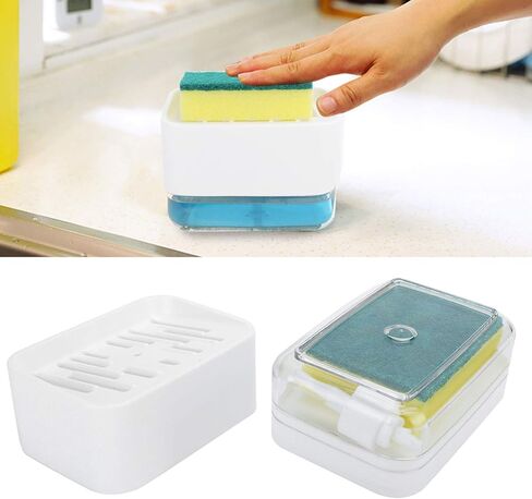 Automatic Liquid Soap Dispenser for Kitchen, Press Type Dish Soap Pump with Sponge Holder, Countertop Cleaning Supplies in Saudi Arabia