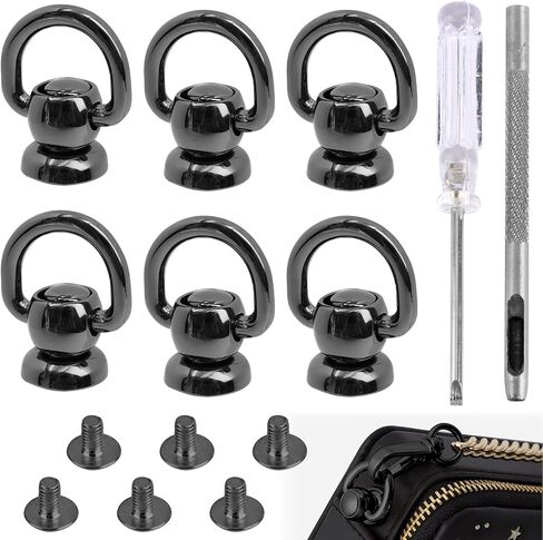 MILAKE 6 Pcs Rotatable D Rings for Purse Hardware Kit, Solid Brass Leather Rivets with Screw Posts, Hole Punch and Screwdriver for Handbag Strap Repair, Dog Collar, Sewing Craft (Gold) in Kuwait