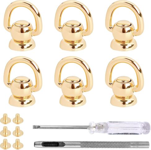 MILAKE 6 Pcs Rotatable D Rings for Purse Hardware Kit, Solid Brass Leather Rivets with Screw Posts, Hole Punch and Screwdriver for Handbag Strap Repair, Dog Collar, Sewing Craft (Gold) in Kuwait