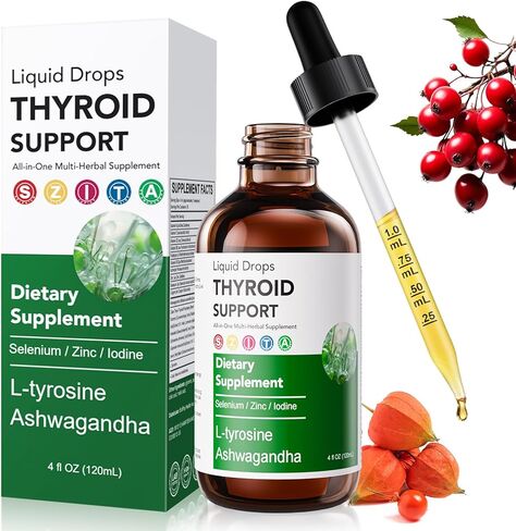 Actora Thyroid Support Liquid Drops, Kindled Thyroid Support Drops with Selenium Zinc Lodine L-Tyrosine Ashwagandha for Hormone Balance - Mood & Energy Supplement - 4 fl. oz. (120mL) in Saudi Arabia
