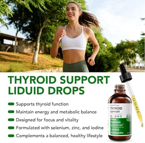 Actora Thyroid Support Liquid Drops, Kindled Thyroid Support Drops with Selenium Zinc Lodine L-Tyrosine Ashwagandha for Hormone Balance - Mood & Energy Supplement - 4 fl. oz. (120mL) in Saudi Arabia