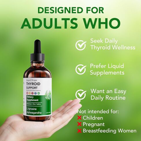 Actora Thyroid Support Liquid Drops, Kindled Thyroid Support Drops with Selenium Zinc Lodine L-Tyrosine Ashwagandha for Hormone Balance - Mood & Energy Supplement - 4 fl. oz. (120mL) in Saudi Arabia