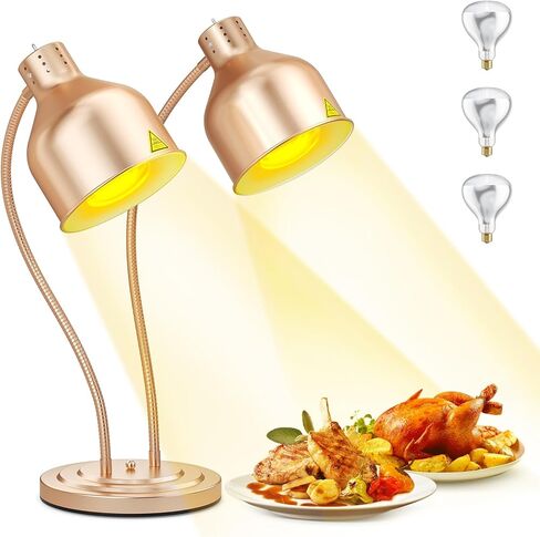 Food Heat Lamp, 500W Dual-Head Stainless Steel Commercial Food Warmer Lamp with 540° Rotation & 3Pcs Bulbs, Portable Warming Light for Restaurant Kitchen Buffet Counter Party Catering in Kuwait