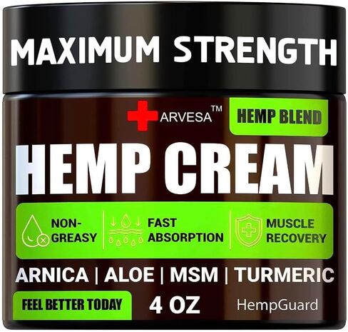 Generic Natural Hemp Cream for Muscles, Joints, Back, Knees, Neck, Fingers, Elbows - High Strength Hemp Oil Extract with Arnica, Emu Oil, Turmeric - Made in The USA in Saudi Arabia