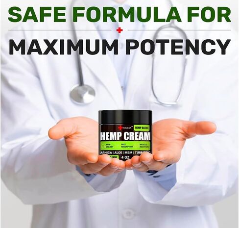 Generic Natural Hemp Cream for Muscles, Joints, Back, Knees, Neck, Fingers, Elbows - High Strength Hemp Oil Extract with Arnica, Emu Oil, Turmeric - Made in The USA in Saudi Arabia
