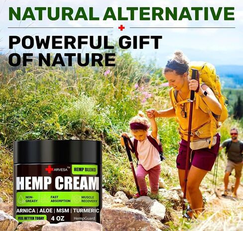Generic Natural Hemp Cream for Muscles, Joints, Back, Knees, Neck, Fingers, Elbows - High Strength Hemp Oil Extract with Arnica, Emu Oil, Turmeric - Made in The USA in Saudi Arabia