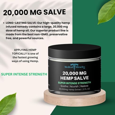 Medical Miracles NEW Hemp Salve Super Intense Strength 20,000 MG. Ideal for HIPS, Joints, Neck, Back, Elbows, Fingers, Hands, and Knees. in Kuwait
