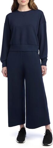 Danskin Women's 2 Piece Pique Luxe Crew Neck Pullover Gaucho Lounge Set in Saudi Arabia