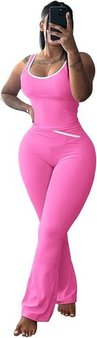 Elainone Workout Sets for Women 2 Piece Tank Top Matching Flare Leggings Yoga Gym Active Wear Outfits in Kuwait